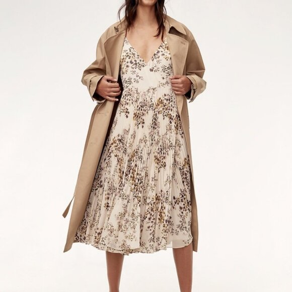 NWT Womens Wilfred Beaune Mullen Misted Yellow Floral Wrap Pleat Midi Dress XXS - Picture 1 of 16